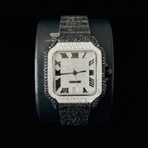 Montre de luxe pour homme, entièrement pavée de diamants Moissanite noirs et blancs, automatique, en acier inoxydable, style Hip Hop. - Product Image 1