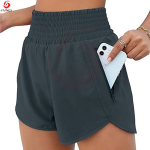 Shorts Deportivos de Alto Rendimiento para Mujer, Cintura Media, para Correr, con Forro Incorporado, Tejido que Absorbe la Humedad, Bolsillo Oculto para Teléfono, Poliéster/Algodón - Product Image 1