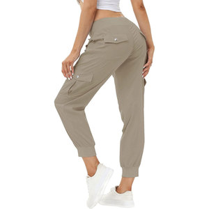 Pantalon cargo pour femme, taille haute, coupe régulière, en toile de coton, multi-poches, anti-plis, respirant, séchage rapide, décontracté - Product Image 2