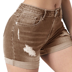 Womens <b>Denim</b> Shorts Mid <b>Stretch</b> Distressed Casual Summer Rolled Hem Skinny Fit Quick Dry Breathable OEM ODM Custom Apparel - Product Image 5
