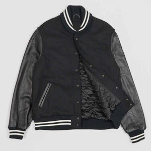 Chaquetas Varsity Negras Personalizadas con Logotipo Bordado, Mangas de Cuero, Estilo Urbano, para Hombre - Product Image 4