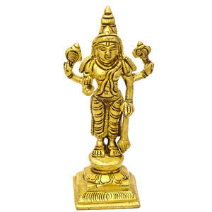 Estatua hecha a mano de 4 \ "Sthanaka Bhagawan Vishnu en latón para regalar hecha en la India - Product Image 1