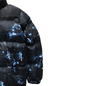 Manteaux d'hiver pour hommes en cuir noir et toile brodée, coupe-vent épais, fermeture éclair, col montant, style streetwear - Product Image 4