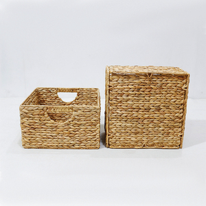 <b>Square</b> Natural Water Hyacinth Eco-Friendly Storage <b>Basket</b> with Handles Rustic Multi-Purpose Home Decor Organizer - Product Image 6