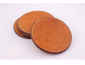 Classic Navy <b>Blue</b> Round Leather Coaster Set with Holder Soft <b>Table</b> <b>Mat</b> for Dining Drink Cups - Product Image 3