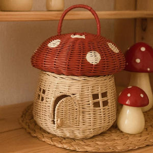 Bolsa de almacenamiento de juguetes de mimbre roja con forma de casa de hongos para niños, bolsos de mano tejidos a mano con dibujos animados, bolsas de almuerzo infantiles - Product Image 6