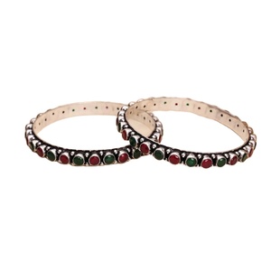 Wholesale Suppler Antique Silver Plated Brass Oxidized Bohemia Style Flower Pattern Onyx Bangles Rose Green Women's Jewelry Bulk - Product Image 2
