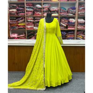 Robe de soirée Anarkali pour femmes avec ensemble de plume élégante Dupatta - Product Image 1
