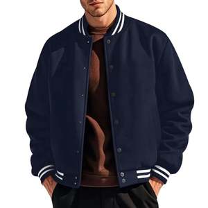 Veste universitaire bleu marine pour homme, col rabattu, fermeture boutonnée, vêtement décontracté d'automne, couleur unie, mélange de polyester et de coton - Product Image 4