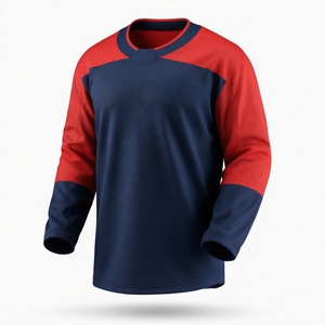 Jersey de Hockey sobre Hielo de Manga Larga para Hombre, Diseño Color Block Azul Marino y Rojo, Tejido Transpirable de Poliéster, Cuello Redondo, Corte Regular - Product Image 1