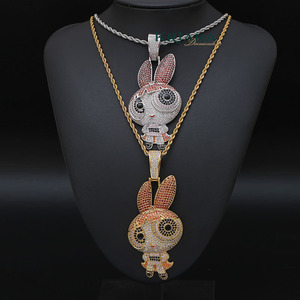 Colgante de Conejo de Dibujos Animados, Plata 925, Chapado en Oro de 18K, Diamante Cultivado en Laboratorio, Estilo Hiphop, Unisex, para Uso Diario - Product Image 1