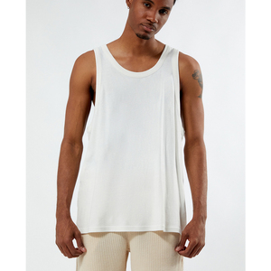 Camiseta sin mangas de algodón blanca para hombre, cuello redondo, informal, de punto, color liso, sin mangas - Product Image 6