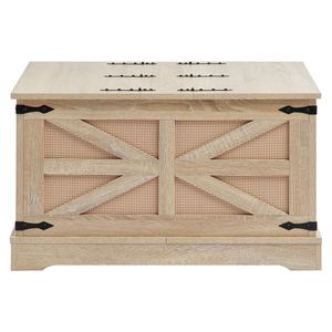 Tavolino da Caffè Rettangolare in Stile Boho Moderno, 32 Pollici, in Rattan Intrecciato e Legno con Piano in MDF e Vano Portaoggetti - Product Image 2