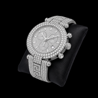 Montre chronographe en argent sertie de pierres avec bracelet à motif grec, entièrement ornée de pierres, design de montre-bracelet de luxe pour homme