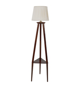 Lampe sur pied de luxe avec abat-jour en métal blanc et tissu, base en bois de manguier, OEM ODM, faible MOQ, prix usine - Product Image 1