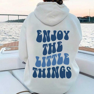 Sudadera con capucha para mujer, diseño con estampado de Enjoy The Little Things, de algodón, informal, para primavera, con diseño de letras en la espalda - Product Image 1