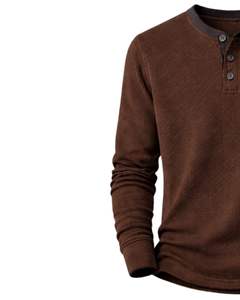 Camiseta Térmica de Manga Larga para Hombre, Estilo Henley, Color Marrón Oscuro, Cuello con Botones, Prenda Casual de Invierno, Algodón, Corte Ajustado, Tejido Transpirable - Product Image 3