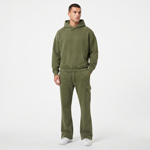 Conjunto Deportivo para Hombre, Sudadera con Capucha y Pantalones Deportivos 100% Algodón, Sudadera con Hombros Caídos y Pantalones Deportivos Rectos con Corte Acampanado, Conjunto de Dos Piezas - Product Image 1