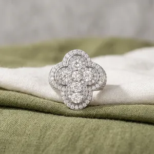 Lab Grown Diamond Quatrefoil Cross <b>Ring</b> S925 Sterling Silver Iced Hip Hop Jewelry <b>Men</b> Women Luxury Bling Statement Band IGI - Product Image 2