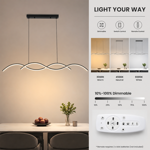 Modern Metal Chandelier <b>Light</b> Dimmable Remote Control Wave Shape Silicone For <b>Dining</b> Room Kitchen Island 120cm 24W - Product Image 4