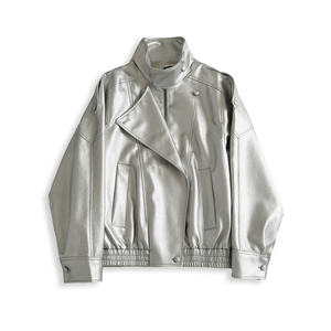 Hot Selling Silver PU Leather Women's Long-sleeve Leather Jacket <b>Stand</b> Collar Zipper Closure Regular Fit Autumn Wear 2026 - Product Image 1
