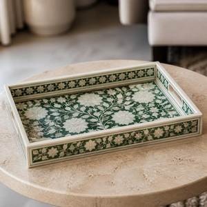Handmade Bone Moorish <b>Moroccan</b> Inlay Tray Royal Designer Home Decorative Damask Serving Tray, Crafted Traditional Handicrafts - Product Image 3