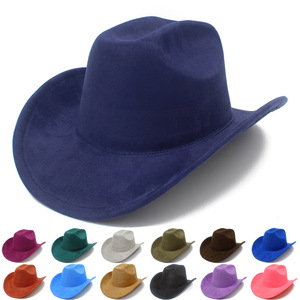 Custom LOGO Big Wide Brim Suede Cowboy <b>Hat</b> for Women <b>Men</b> Western Cowgirl Roll up <b>Fedora</b> <b>Hats</b> - Product Image 1