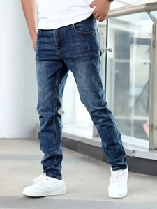 Nouveau jean en denim éco-responsable pour homme, taille mi-haute, coupe droite classique, décontracté, élastique, Bangladesh - Product Image 1