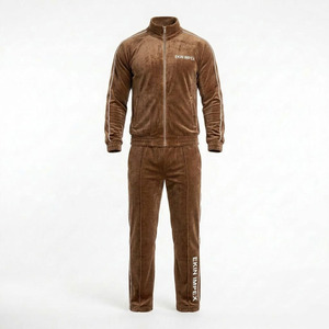High Quality Unisex Sportswear Set Khaki Brown Hooded <b>Zip</b>-<b>Up</b> <b>Jacket</b> Pants Quick Dry Gym Running Tracksuit 2-Piece 100% Polyester - Product Image 3