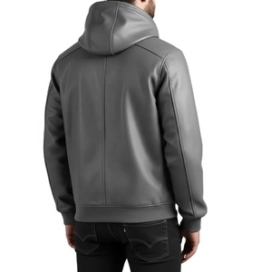 Veste coupe-vent à capuche en cuir véritable noir de qualité supérieure pour homme, faite à la main en cuir d'agneau véritable, veste anorak en cuir véritable - Product Image 4