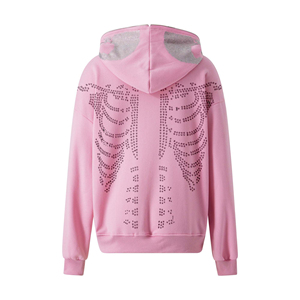 เสื้อสเวตเตอร์มีฮู้ดสีชมพู ดีไซน์ผีเสื้อประดับเพชร ซิปขนาดใหญ่ สไตล์ Y2K สำหรับทุกเพศ ผ้าฟลีซ ใส่ได้ในฤดูใบไม้ร่วง - Product Image 2