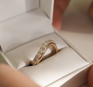 Moissanite Diamond Anniversary <b>Ring</b> 0.90CT Cut Waves Band 14k Solid Gold Freeform Curvy Wedding <b>Stacking</b> <b>Ring</b> Minimalist Modern - Product Image 3