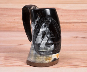 แก้วมักไวกิ้งฮอร์นแฮนด์เมดมีหูจับสำหรับดื่มเครื่องดื่มร้อนและเย็น100% ของแท้พร้อมแก้วแตรธรรมชาติสินค้าของขวัญที่ดีที่สุด - Product Image 3