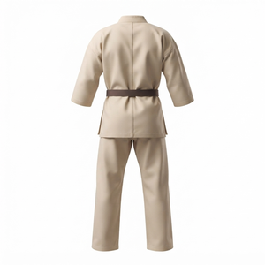 WIZE INTERNATIONAL Karate Gi Beige 100% Algodón Transpirable Uniforme Unisex para Adultos con Logotipo en la Manga Izquierda - Product Image 2