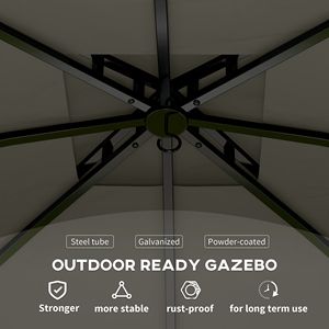 Gazebo da Esterno 3,35m x 3,35m con Doppio Tetto, Struttura in Acciaio Zincato, Finestre a Chiesa e Tende, Tettoia e Pergola Grigio Scuro - Product Image 6