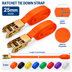 Sangle d'arrimage à cliquet robuste de 25 mm, 800 kg, en polyester avec crochets en S pour la sécurisation des charges de camion, fourniture d'usine OEM - Product Image 4