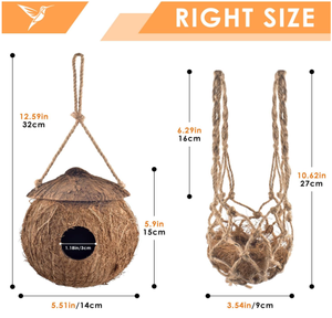 Artex HaiNam Coconut Shell Bird House Round Natural Eco-Friendly Outdoor Hanging <b>Nest</b> for Birds All Seasons - Product Image 3