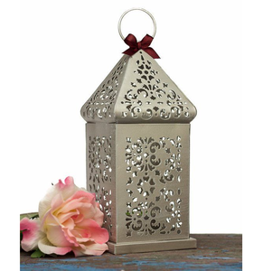 Decorative Metal Lantern Floral Cutwork Candle Holder Elegant Wedding Centerpiece Grace - Product Image 1