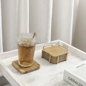 Vente en gros de sous-verres carrés modernes en bois de manguier naturel de 10 cm porte-gobelets classiques de style bambou pour bar de cuisine durable - Product Image 2