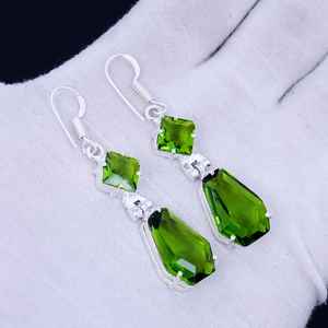 Boucles d'oreilles pendantes en pierre de péridot faites à la main, en argent sterling 925, bijoux pour femmes, cadeau, vente en gros - Product Image 6