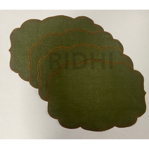 Manteles Individuales de Lino Verde Bosque Bordados al por Mayor de Ridhi, Manteles de Tela Reutilizables Hechos a Mano para Bodas, Hoteles y Comedores - Product Image 1