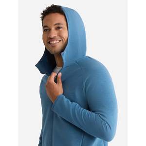 Men's Blue Hooded <b>Zip</b>-<b>Up</b> Fleece <b>Jacket</b> Regular Fit Casual Autumn Wear For Men - Product Image 2