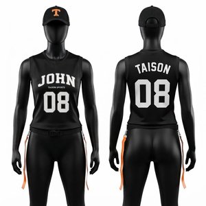 Camiseta de Flag Football Unisex, Malla de Poliéster Premium de 150 GSM, Negra, Corte Regular, Logotipo del Equipo Personalizado por Transferencia Térmica, Uniforme Transpirable - Product Image 1