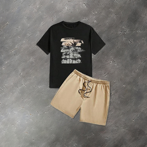 Breathable Summer <b>Knitted</b> Street Style 100% Cotton Men's Sports T-shirt and Shorts <b>Set</b> for Gym and Casual Wear - Product Image 4