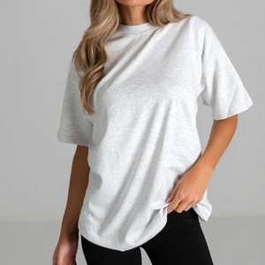 T-shirt ample à col rond et manches courtes pour femme, 100 % coton, coupe décontractée, couleur unie, respirant, tricoté, style épaules tombantes - Product Image 5