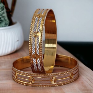 Trendy Gold Plated <b>Bangle</b> <b>Bracelet</b> Zigzag Pattern Dual Tone Metal Craft Jewelry for Women Ethnic Festival Wear Collection - Product Image 1