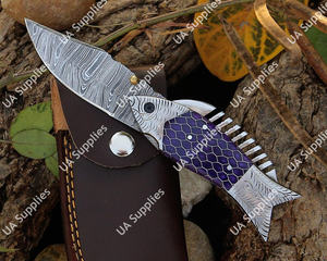 Navaja Plegable de Acero de Damasco para Pesca y Caza, Hoja Afilada, Multifuncional, Compatible con OEM/ODM - Product Image 4