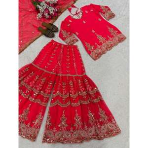 Conjunto de Fiesta de Diseño con Top, Sharara, Plazzo y Dupatta, Traje Étnico Largo Hasta el Suelo, Ideal para Bodas y Festivales - Product Image 6