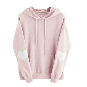 Custom <b>Women's</b> Red Hooded Sweatshirt with <b>White</b> Heart Sleeve Print Drop Shoulder Pullover <b>Hoodies</b> OEM Manufacturer ODM Supplier - Product Image 2