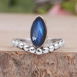 Natural Blue Flash Labradorite 925 Sterling <b>Silver</b> Bohemian Style GIA Certified Marquise Chevron <b>Stacking</b> <b>Ring</b> Handmade Jewelry - Product Image 6
